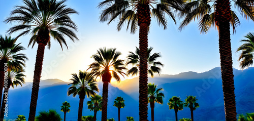 Wallpaper Mural Palm Trees Silhouetted Against Sunset Mountains Torontodigital.ca