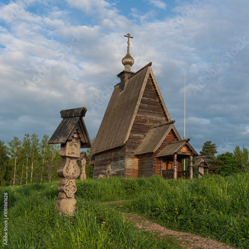 Wooden Church of the Resurrection on Levitan's mountain. Ples, Golden Ring of Russia