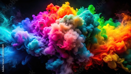 Close-Up multicolored neon smoke ink explosion burst holi paint