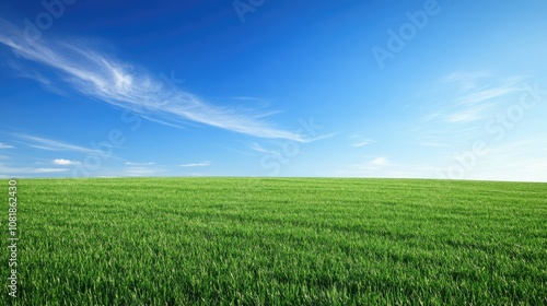 Lush green meadow under clear blue sky