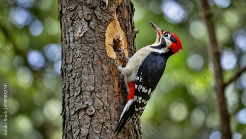 a woodpecker was hollowing out a tree