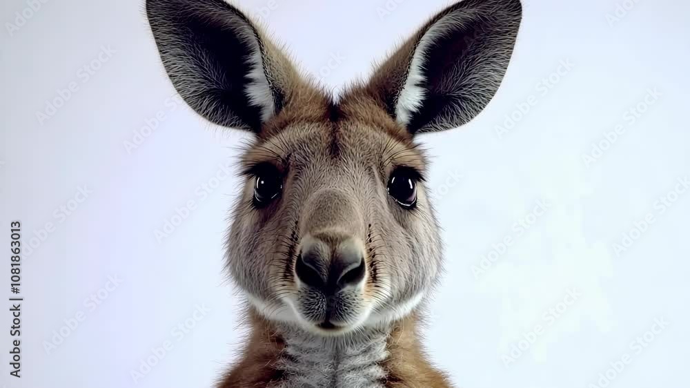 A young kangaroo looks directly at the camera with a curious expression A young kangaroo looks directly at the camera with a curious expression