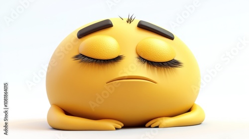 3D sleepy emoticon with droopy eyes, transparent background 