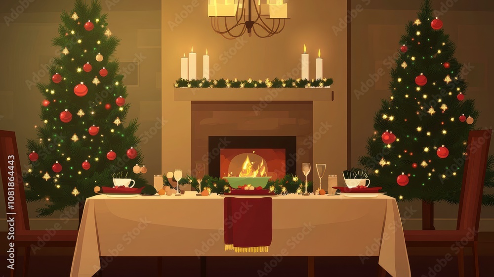 Obraz premium Festive dining scene with holiday decorations.