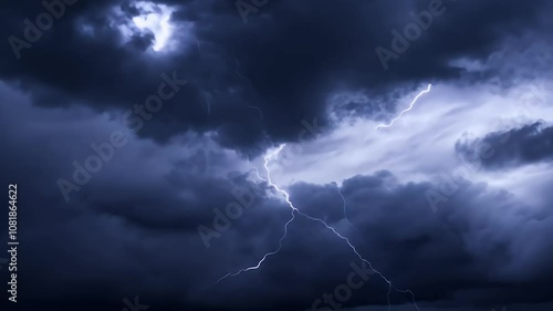 realistic effects creating intense atmospheric backdrop cinematic ather themed footage 4K background rain sky nature stormy weather cloud danger strike light blue climate night landscape power bolt
