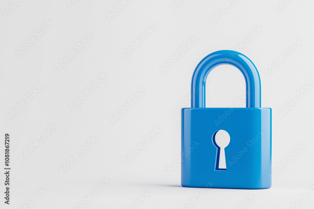 Fototapeta premium digital lock icon, cyber security symbol, holographic effect, metallic and blue, isolated on white background