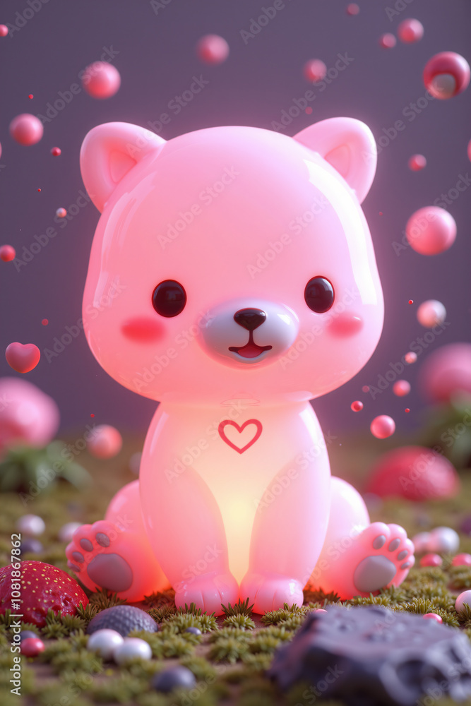Obraz premium Cute Pink Cartoon Animal Figurines in a Fantasy Scene