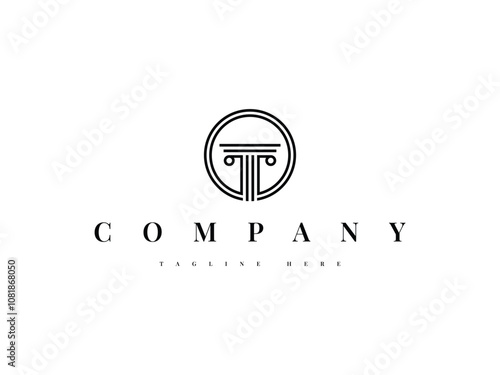 law firm pillar line with circle abstract line logo design
