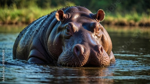 a hippo that was soaking in the river photo