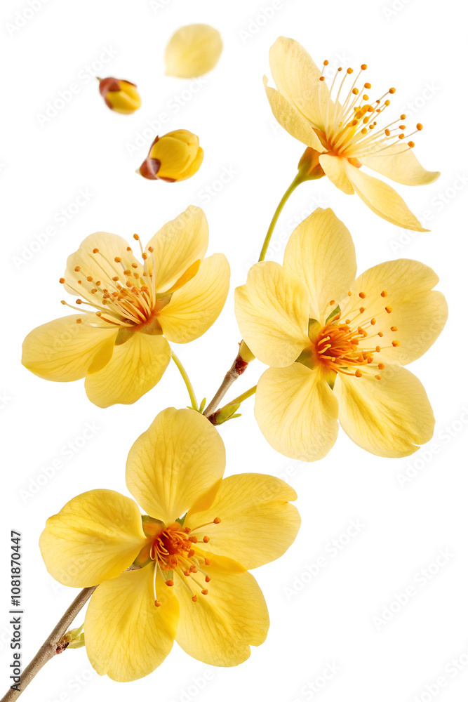 Fototapeta premium Yellow Mai Flower and Peach Blossom PNG with Transparent Background – Isolated Lunar New Year Flowers