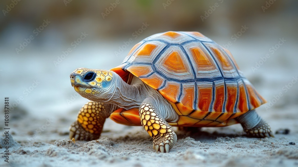 Obraz premium A Close-Up of a Radiated Tortoise Walking on Sand