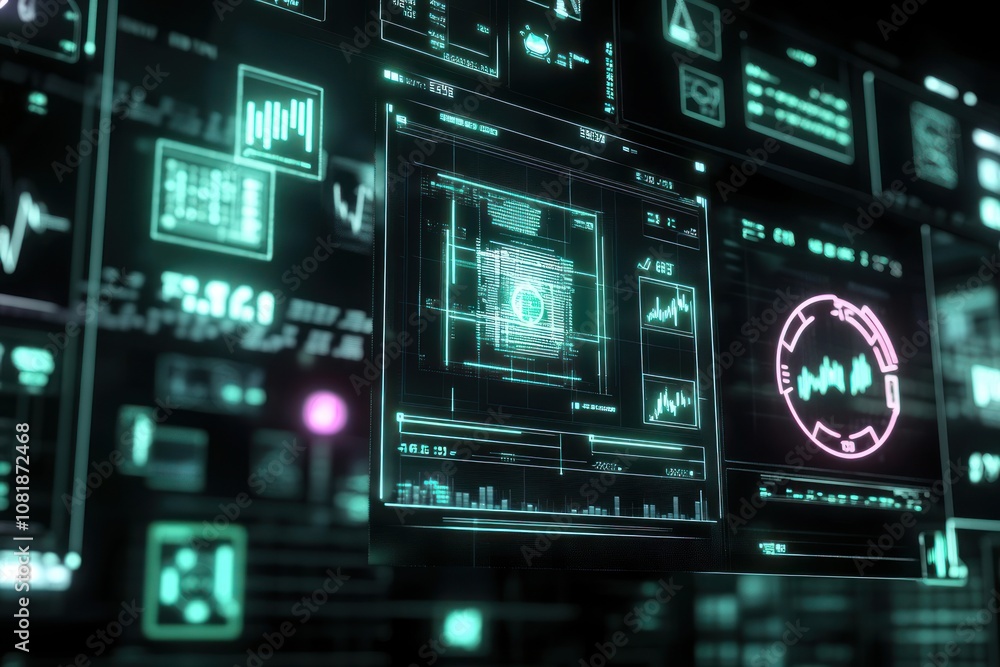 Futuristic digital interface with glowing data and graphs. Futuristic digital interface with glowing data and graphs.
