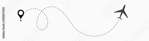  plane routes dotted paths aircraft travel route start point Flight route with start point and dash line