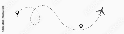  plane routes dotted paths aircraft travel route start point Flight route with start point and dash line