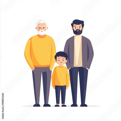 A simple illustration featuring an adult, a child, and an elderly person, symbolizing different stages of life and generational connections