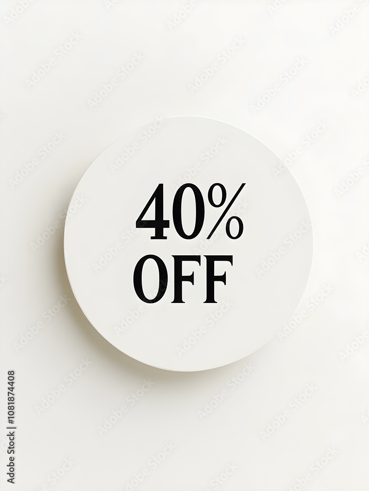 Black '40% OFF' Text on a White Round Paper Note. White Background Black '40% OFF' Text on a White Round Paper Note. White Background