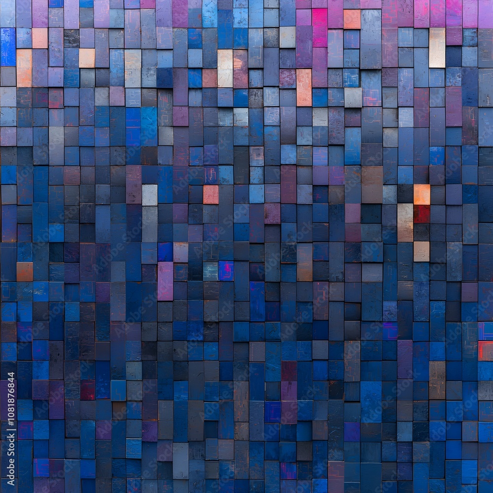 Fototapeta premium Abstract blue mosaic pattern with textured tiles