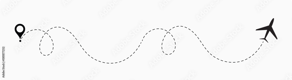 plane flight route. Airplane travel concept, symbol on isolated background. plane flight route. Airplane travel concept, symbol on isolated background.