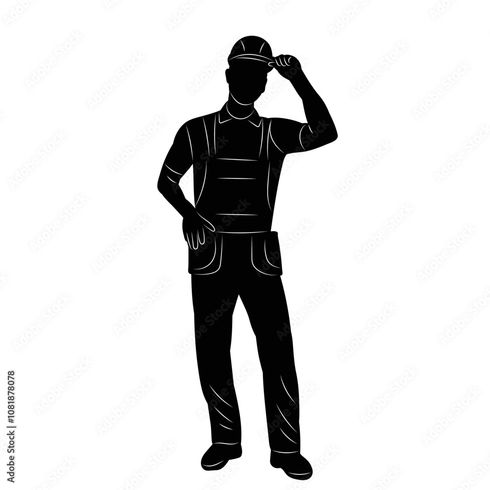 builder in a helmet on a white background silhouette, vector builder in a helmet on a white background silhouette, vector