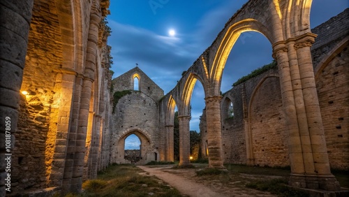 Enchanting Night Photography of an Ancient Medieval Church Ruin in Visby, Gotland, Under a Bright Sky - A Stunning Glimpse into Historical Architecture with Free Entry