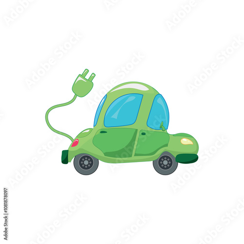 Electrocar battery charging. Cartoon illustration. Vector illustration