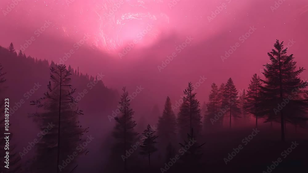 Enigmatic purple aurora misty landscape Enigmatic purple aurora misty landscape