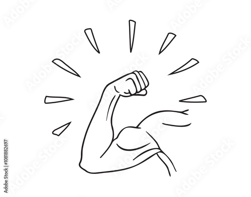 Hand drawn Biceps of a Strong Arm, athlete, bodybuilder bicep, jock, strength, sport man, athlete. Doodle vector illustration of a strong man bicep concept