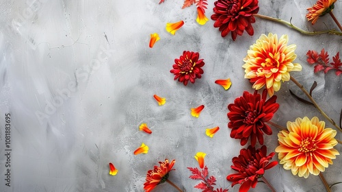 Chrysanthemums on a Gray Background - a serene and elegant floral display. The gray background enhances the beauty of the chrysanthemums.