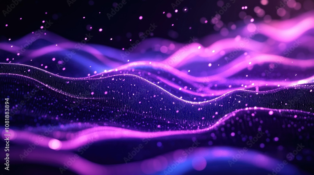 Digital purple particles wave and light abstract background Digital purple particles wave and light abstract background