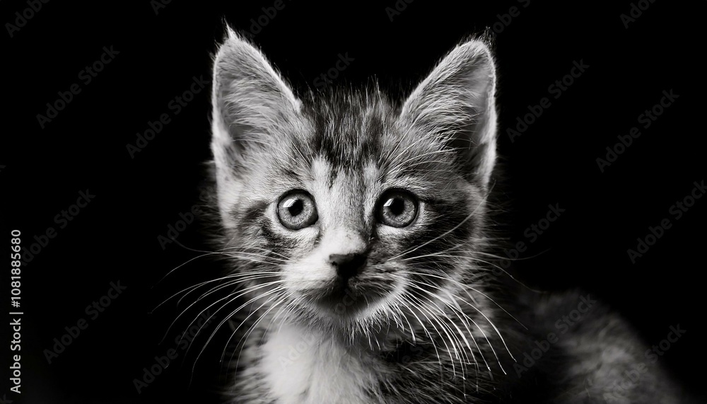 cute kitty looking at the camera; studio shoot; bw photo cute kitty looking at the camera; studio shoot; bw photo