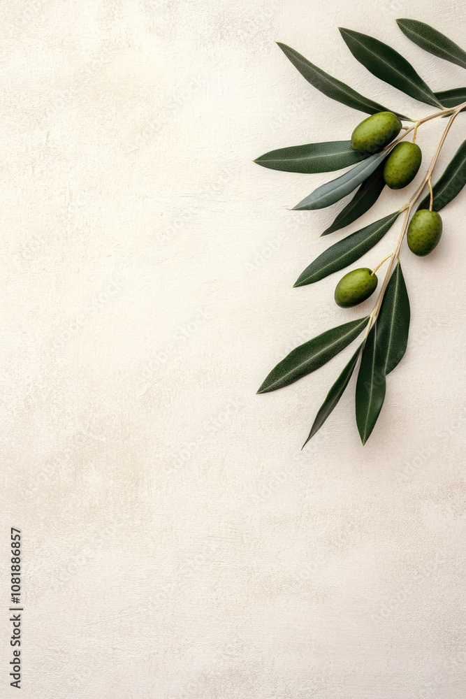 Minimalist olive branch with green olives on a textured background, capturing Mediterranean simplicity and natural elegance. Minimalist olive branch with green olives on a textured background, capturing Mediterranean simplicity and natural elegance.