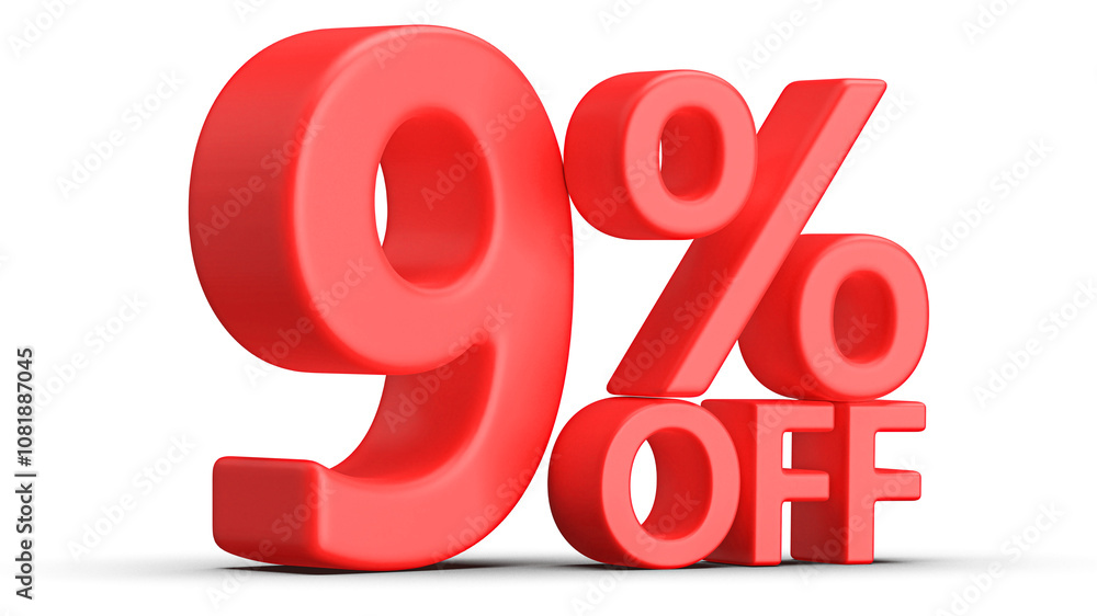 9 Percent Off Discount Red Number 3D Render 9 Percent Off Discount Red Number 3D Render