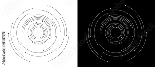 Abstract background with lines in circle. Art design spiral as logo or icon. A black figure on a white background and an equally white figure on the black side.