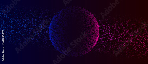 Dotted circle with gradient as art background. Abstract vector Big Data concept. Blue and purple dots on dark background.