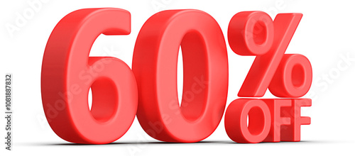 60 Percent Off Discount Red Number 3D Render