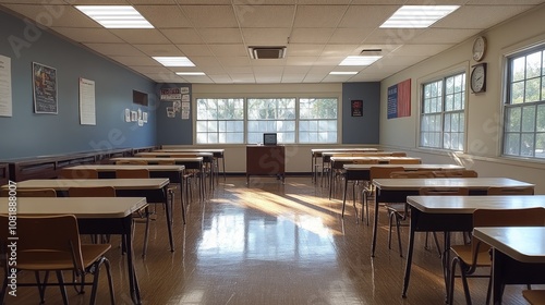 Wallpaper Mural Empty Classroom bathed in Sunlight: A Serene Study Space Torontodigital.ca