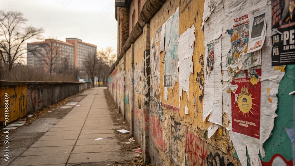 Grunge Wall with Torn Posters: Abstract Textured Background for Artistic and Creative Projects in Urban Settings, Ideal for Photography, Design, and Marketing Needs Grunge Wall with Torn Posters: Abstract Textured Background for Artistic and Creative Projects in Urban Settings, Ideal for Photography, Design, and Marketing Needs