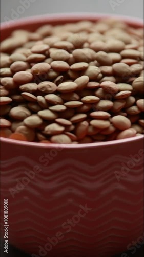 Close-Up of Raw Brown Lentils in a Bowl