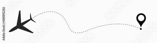  plane flight route. Airplane travel concept, symbol on isolated background.
