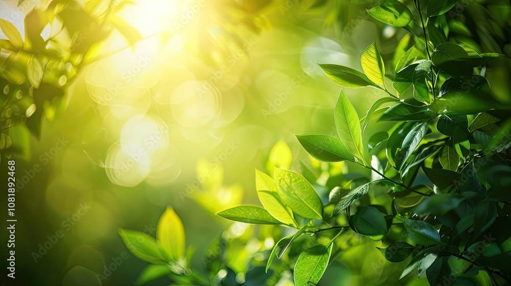 Fresh green leaves bathed in sunlight, a symbol of rejuvenation and growth Fresh green leaves bathed in sunlight, a symbol of rejuvenation and growth