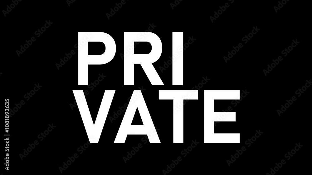 Private Kinetic Warp Text Animation on black background. 4K footage motion video Private Kinetic Warp Text Animation on black background. 4K footage motion video