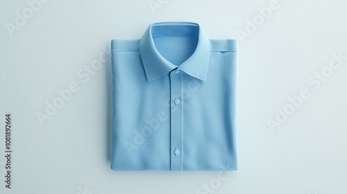 Blue 3D folded shirt with visible buttons and collar, placed on a minimalist white background