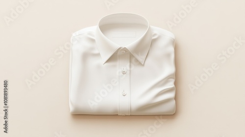 Classic white 3D folded shirt with realistic details, isolated on a light beige background