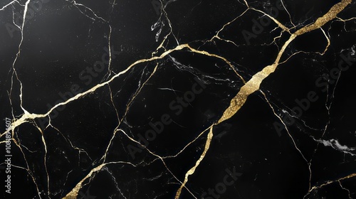 Luxurious black marble texture with bold gold veining, creating an elegant, high-contrast design ideal for sophisticated interiors. AI generative.