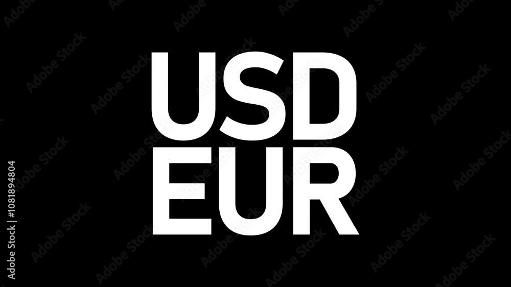 USD, EUR Kinetic Warp Text Animation on black background. 4K footage motion video USD, EUR Kinetic Warp Text Animation on black background. 4K footage motion video
