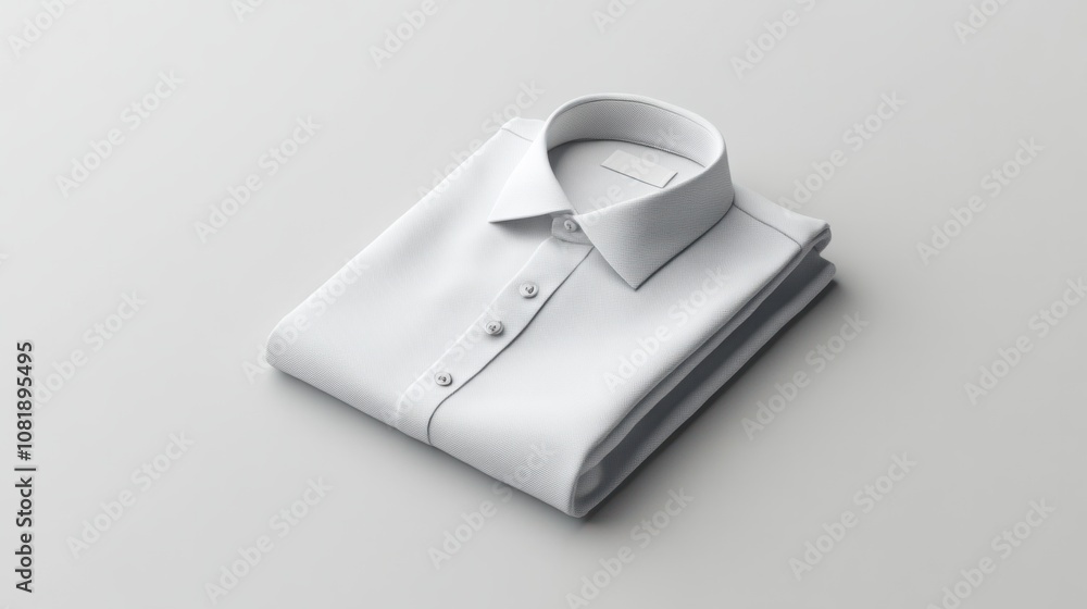 Modern 3D folded shirt with button details, neatly displayed on a plain light grey background Modern 3D folded shirt with button details, neatly displayed on a plain light grey background