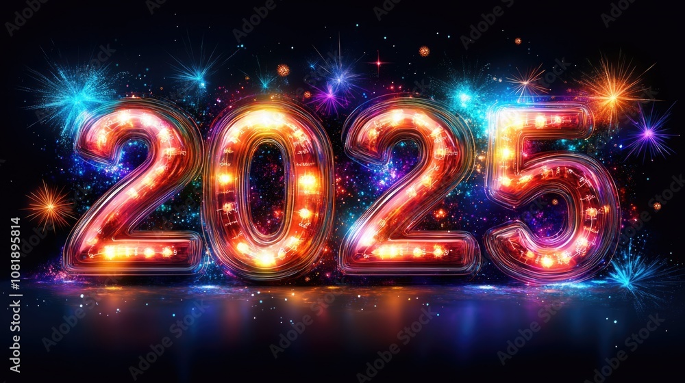 Vibrant 2025 celebration with sparkling lights and colorful fireworks Vibrant 2025 celebration with sparkling lights and colorful fireworks