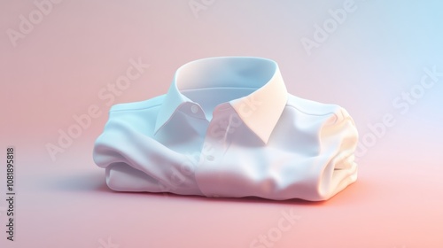 Neatly folded 3D shirt in white, arranged on a subtle gradient background with soft lighting