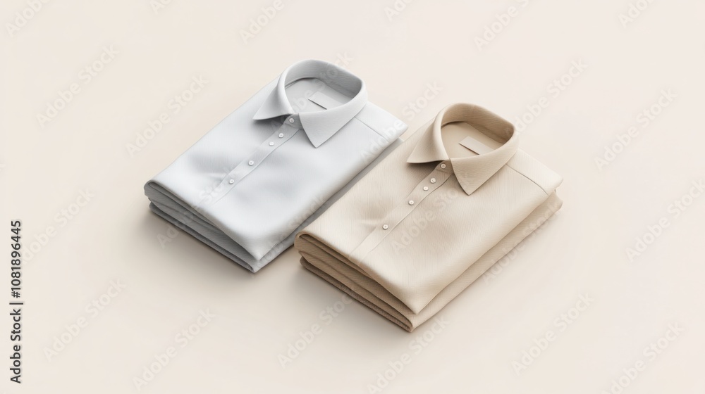 Realistic 3D folded shirt in soft tones, placed on a neutral-colored background Realistic 3D folded shirt in soft tones, placed on a neutral-colored background