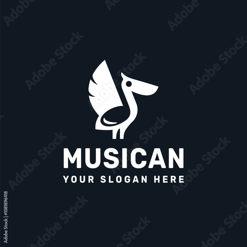 Pelican with music note logo photo